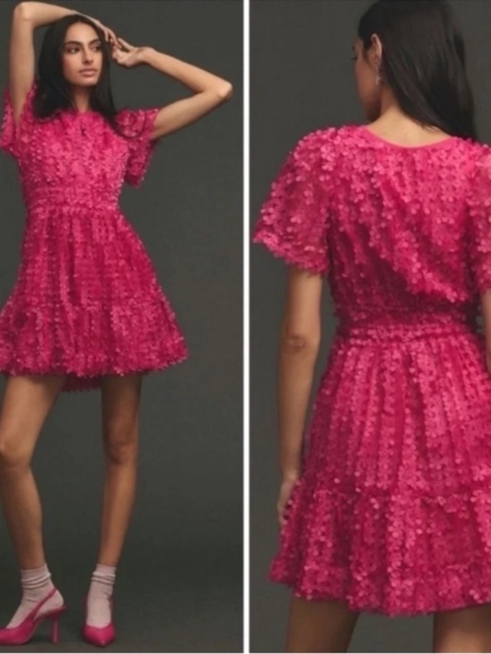 Anthropologie Dress Somerset Mini in Pink 3D Floral Applique